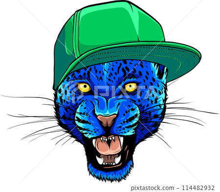 Portrait of a leopard in the cap on white background Portrait of a leopard in the cap on white background 114482932