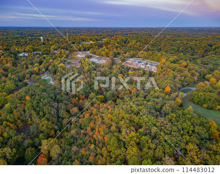 Sunrise aerial view of the Hobbs State Park-Conservation Area landscape Sunrise aerial view of the Hobbs State Park-Conservation Area landscape 114483012