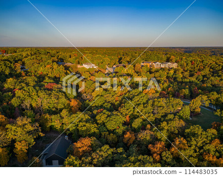 Sunrise aerial view of the Hobbs State Park-Conservation Area landscape Sunrise aerial view of the Hobbs State Park-Conservation Area landscape 114483035
