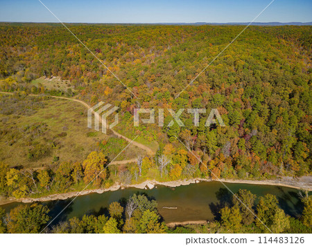 Aerial view of the rural autumn landscape of Hindsville Aerial view of the rural autumn landscape of Hindsville 114483126