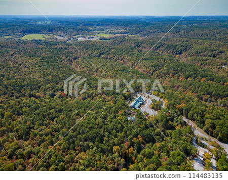 Aerial view of the Visitor Center of Hobbs State Park-Conservation Area 114483135
