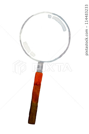 Magnifying glass hand-drawn watercolor illustration material 114483233