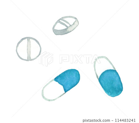 藥品（錠劑/膠囊）手繪水彩插畫素材 114483241