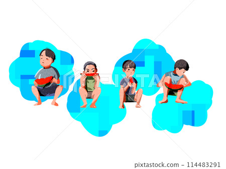 Boys eating watermelon during summer vacation Boys eating watermelon during summer vacation 114483291