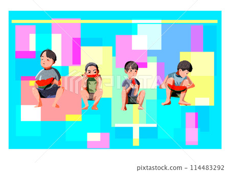 暑假男孩子吃西瓜 114483292