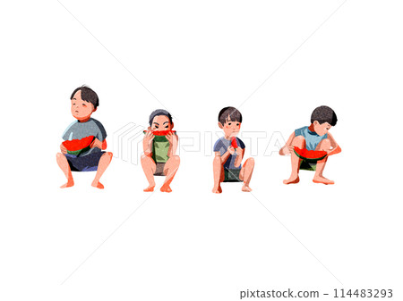 Boys eating watermelon during summer vacation Boys eating watermelon during summer vacation 114483293