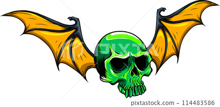 vector illustration of skull and bat wing on white background. digital hand draw vector illustration of skull and bat wing on white background. digital hand draw 114483586