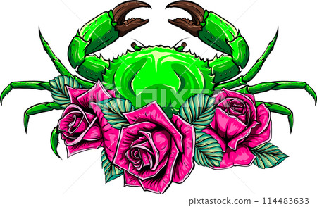 vector illustration of crab with flower on white background 114483633