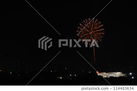 Spectacular fireworks over industrial area Spectacular fireworks over industrial area 114483634