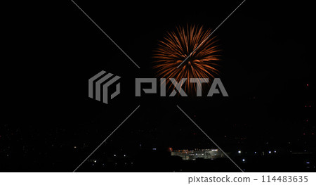 Spectacular fireworks over industrial area Spectacular fireworks over industrial area 114483635