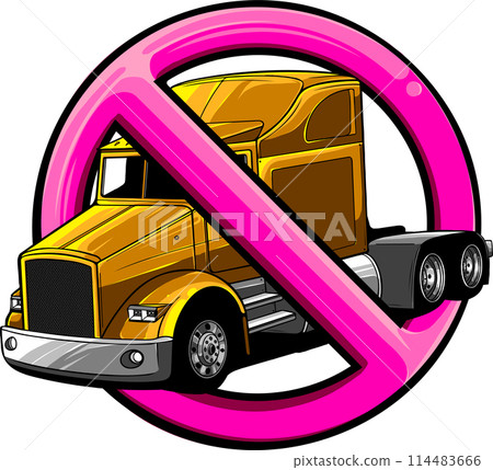 vector illustration of no truck sign on white background. digital draw 114483666