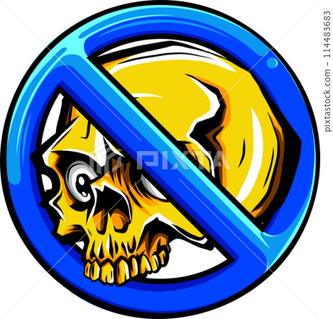No Skull Symbol Isolated on White Background. Eskeleton Head Vector Illustration Prohibition Stop Sign. 114483683