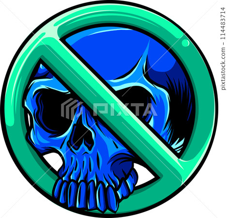 No Skull Symbol Isolated on White Background. Eskeleton Head Vector Illustration Prohibition Stop Sign. 114483714