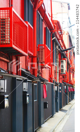 Scenery of the Asakusa area in Taito Ward, Tokyo (shops with red walls) Scenery of the Asakusa area in Taito Ward, Tokyo (shops with red walls) 114483742