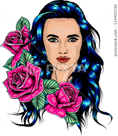 portrait of young beautiful woman with flowers on white background 114483749