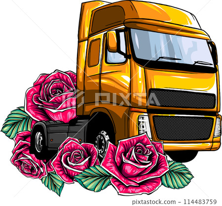 Semi truck silhouette vector images isolated on white background. digital hand draw 114483759