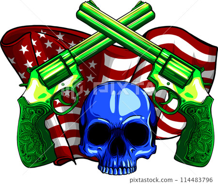 vector illustration ofskull and a pair of crossed gun revolver handgun six shooter vector illustration ofskull and a pair of crossed gun revolver handgun six shooter 114483796