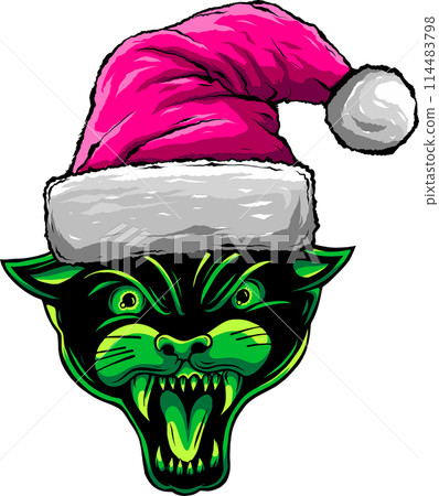 Cute cheetah wearing a Christmas hat vector on white background Cute cheetah wearing a Christmas hat vector on white background 114483798