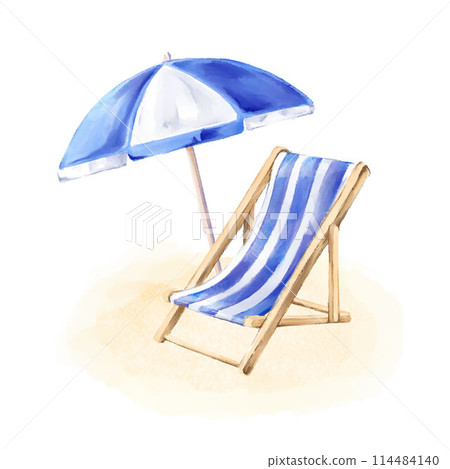 Umbrellas and deck chairs on the beach 114484140