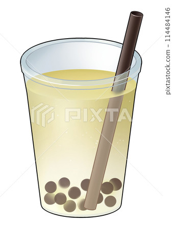 黃色木薯蘇打水插畫（附吸管） 114484146