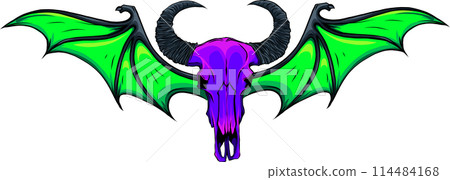 skull horned head wings cranium brainpan logo design vector on white background 114484168