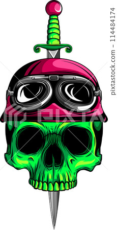 vector illustration of military skull bite a dagger 114484174