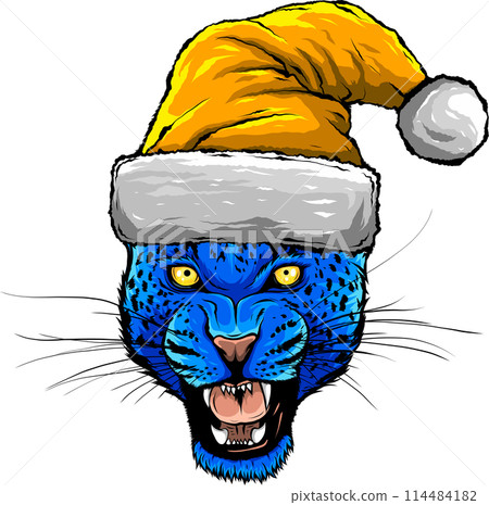 Cute cheetah wearing a Christmas hat vector on white background Cute cheetah wearing a Christmas hat vector on white background 114484182
