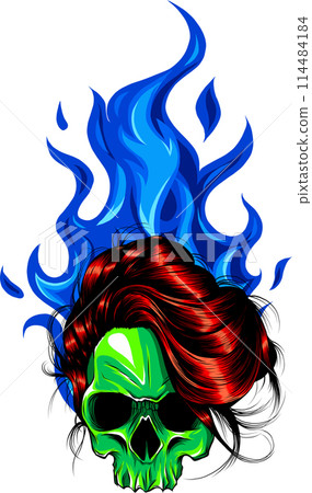 Skull with fire vector logo design on white background. digital draw 114484184