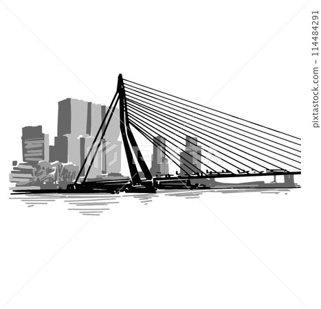 Drawing of Erasmusbrug in Netherlands Drawing of Erasmusbrug in Netherlands 114484291