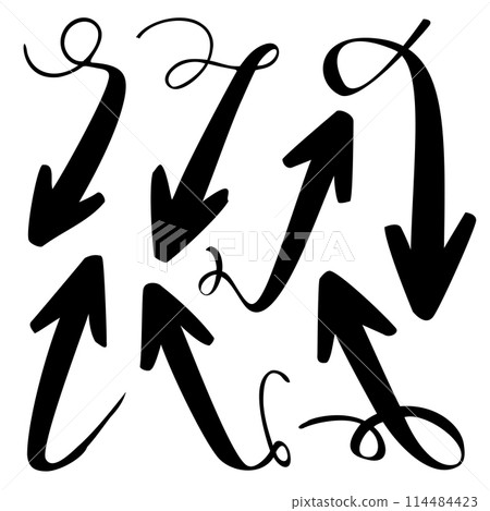 Arrows collection, Direction pointers. Freehand Lines, curves. Vector set for business plan and education 114484423