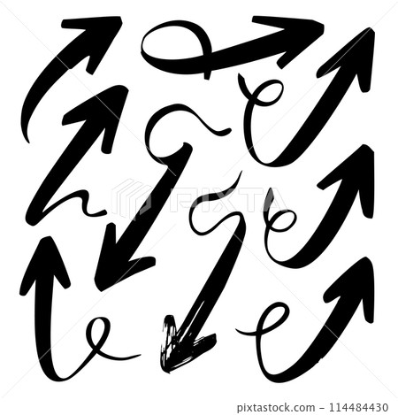 Hand drawn Various sketchy Doodle Arrows, Direction pointers. Freehand Lines, curves. Vector set for business plan and education 114484430