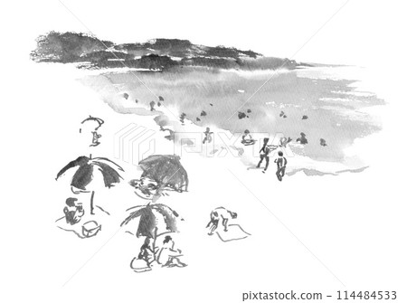 充滿水墨畫風格的海濱風景 114484533