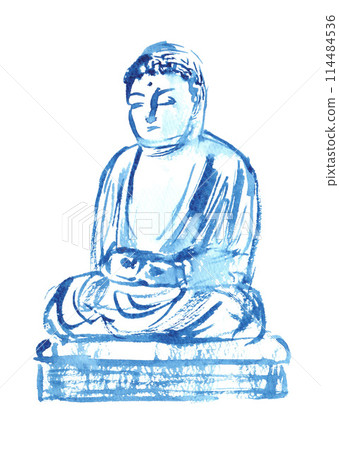水墨畫風格的大佛插圖 114484536
