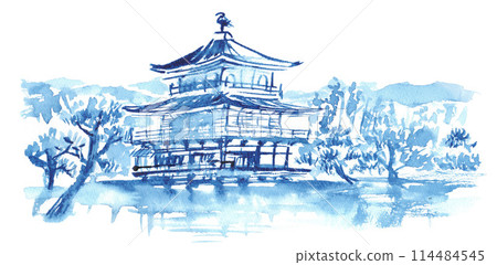 金閣寺水墨山水插畫 金閣寺水墨山水插畫 114484545