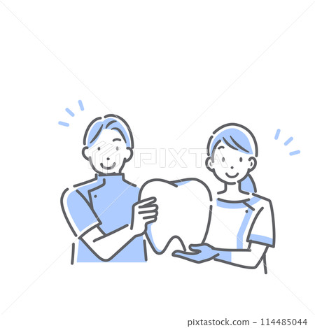 Smiling dentist and dental hygienist: simple and stylish line drawing illustration Smiling dentist and dental hygienist: simple and stylish line drawing illustration 114485044
