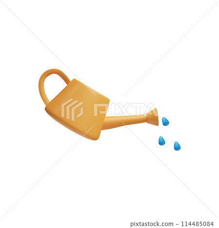 Orange watering can with water sprinkler 3D cartoon vector icon, drops of water falling from gardening handle equipment Orange watering can with water sprinkler 3D cartoon vector icon, drops of water falling from gardening handle equipment 114485084