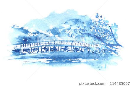 渡月橋墨水畫風景插畫 渡月橋墨水畫風景插畫 114485097