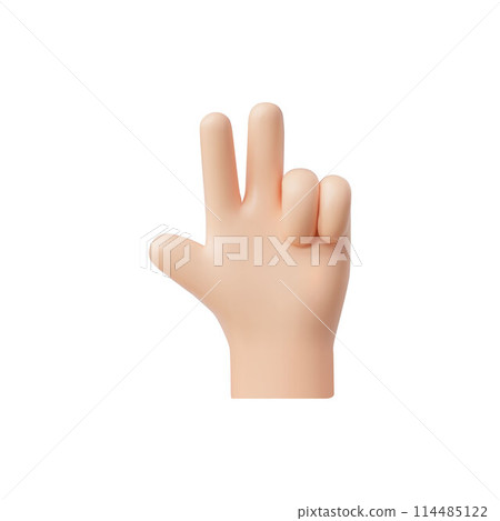 3D vector hand gives a victory sign, an iconic symbol of win on a white background 3D vector hand gives a victory sign, an iconic symbol of win on a white background 114485122