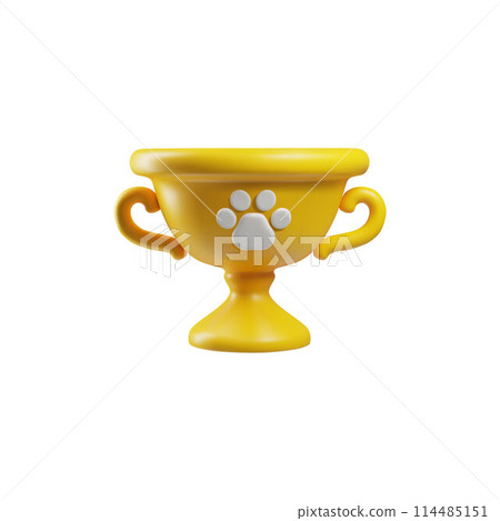 3D trophy cup with paw for pet competition on isolated background. 3D trophy cup with paw for pet competition on isolated background. 114485151