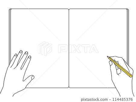 拿著筆記本和鉛筆的手的手寫素描風格插圖_Frame 114485376