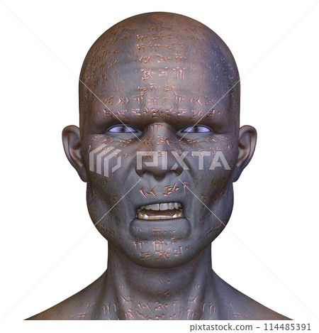 Close-up of male caveman's face Close-up of male caveman's face 114485391