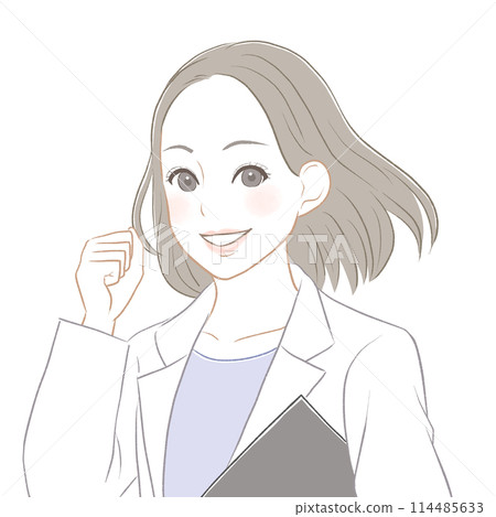 穿著白大褂的女人微笑著握拳 114485633