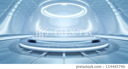 Empty, high-tech room with a circular lighting interface in a futuristic design Empty, high-tech room with a circular lighting interface in a futuristic design 114485740
