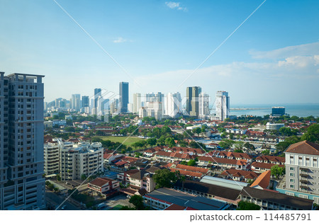 Aerial panoramic view of Penang George Town city 114485791