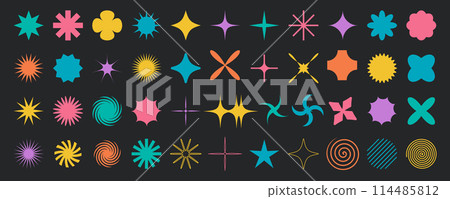Geometric bold bauhaus symbol design set, modern retro flat form illustration, abstract simple brutalism shape art in trendy vintage 80s style, minimal futuristic groovy figure vector collection. 114485812