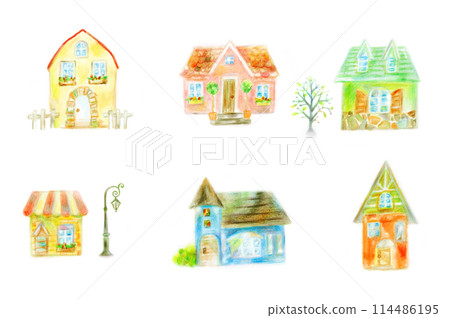 Set of colorful houses, hand drawn 114486195