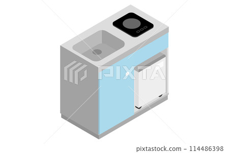 One-room apartment for rent: kitchen with mini fridge (induction stove), isometric illustration One-room apartment for rent: kitchen with mini fridge (induction stove), isometric illustration 114486398