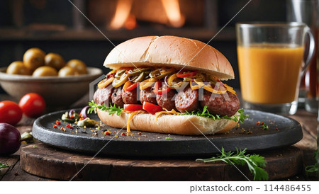 Homemade burger. Juicy fresh burger 114486455