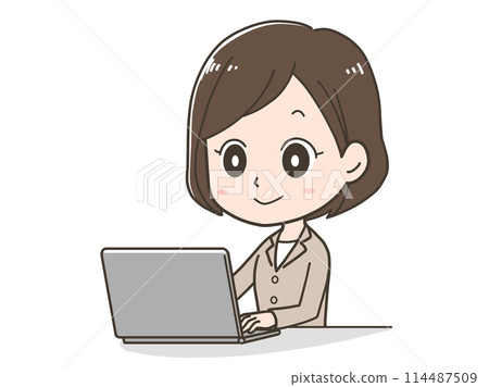 Illustration of a businesswoman operating a computer 114487509