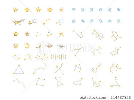 柔和可愛的星星和星座,色彩柔和 柔和可愛的星星和星座,色彩柔和 114487538